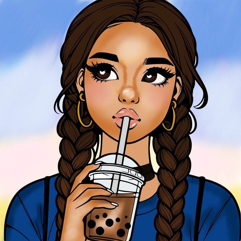 realistic girl with braided hair drinking boba