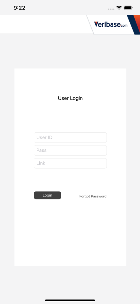 Veribase - Benutzer-Anmeldebildschirm für die Veribase Pharma-CRM-Anwendung