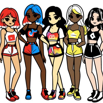 a group of girls wearing crop tops and shorts