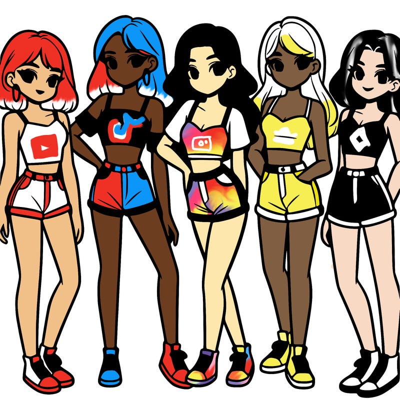 a group of girls wearing crop tops and shorts