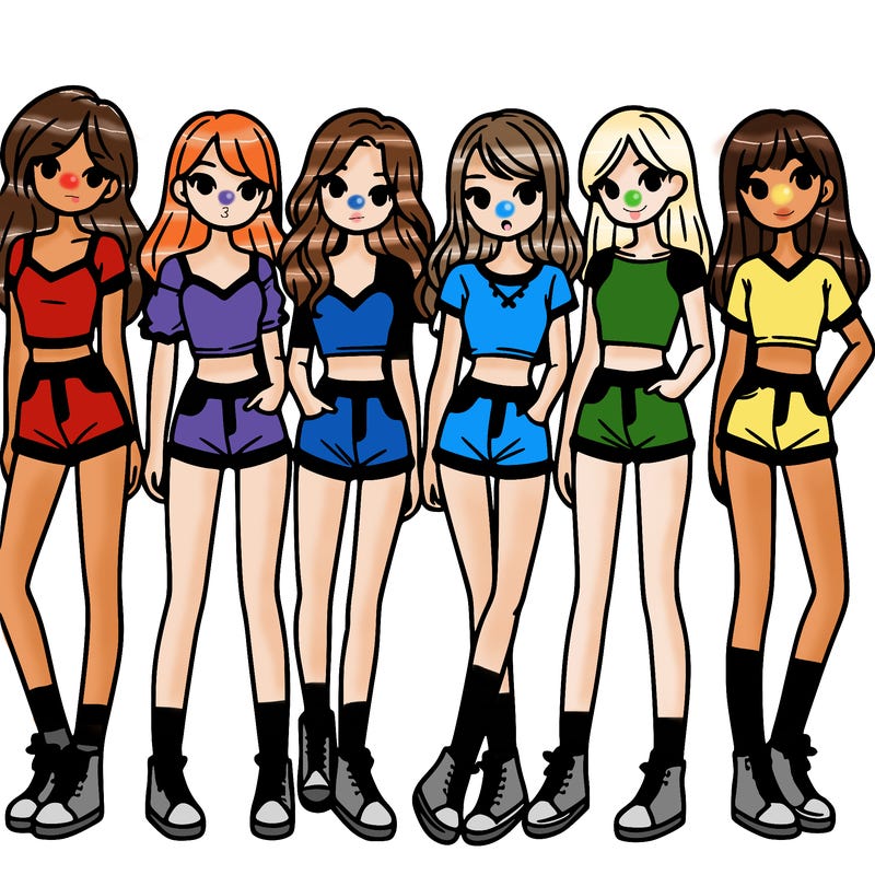 a group of girls wearing crop tops and shorts
