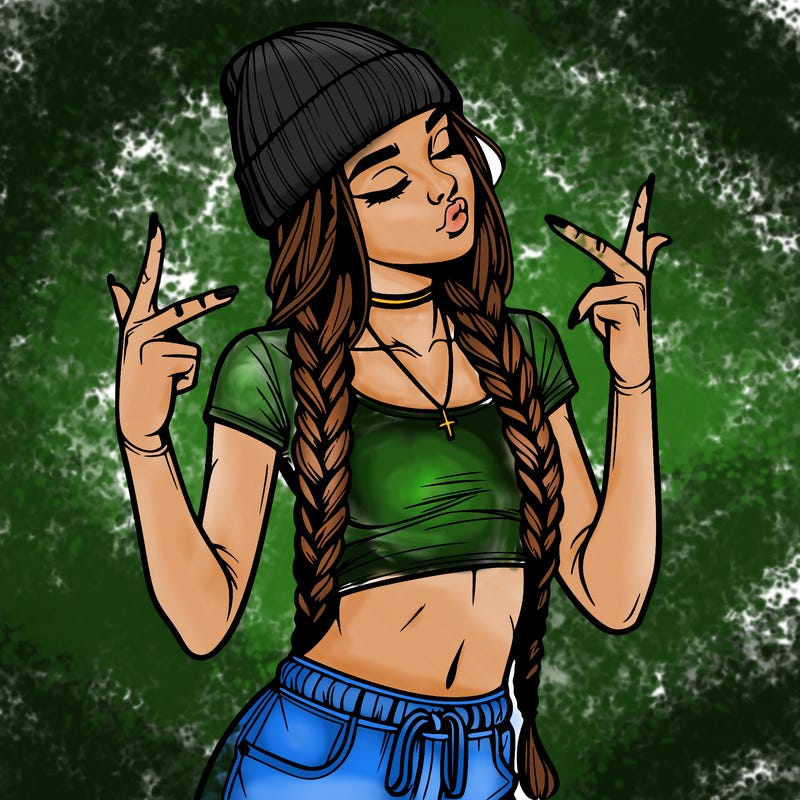 realistic teenage girl with braids and a beanie and crop top doing 🫶🏼