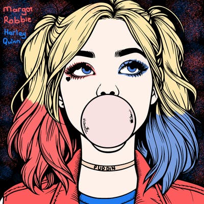 realististic girl blowing bubble -gum