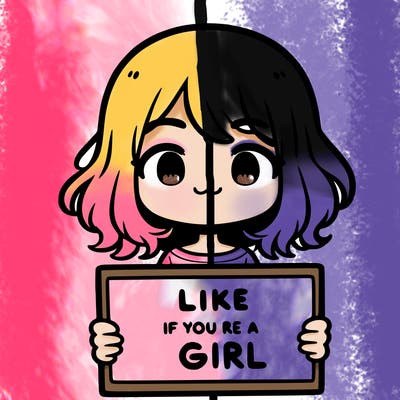 a cute girl holding a sign that says like if you’re a girl