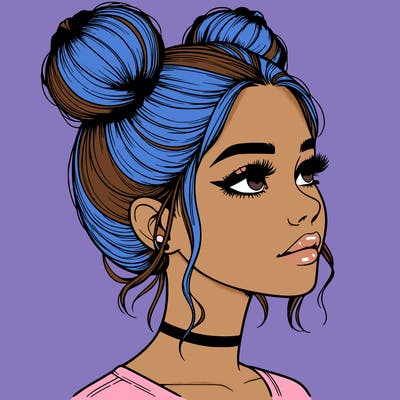 realistic girl with buns on the top of her head