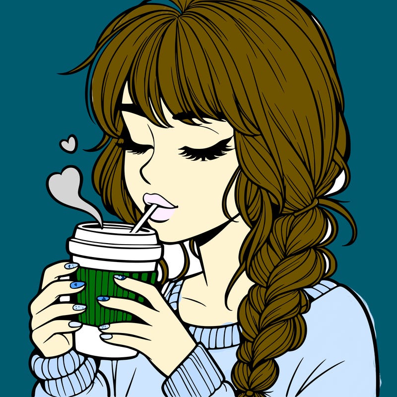 realistic girl drinking coffee