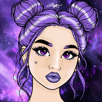 realistic girl with two buns on her hair and lips