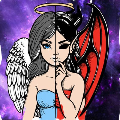 realistic angel half demon