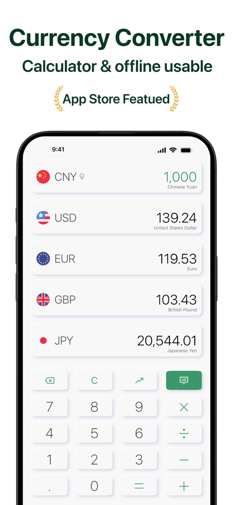 Currency - batch converter - Interface of the Currency batch converter app showing multiple exchange rates and a numeric keypad