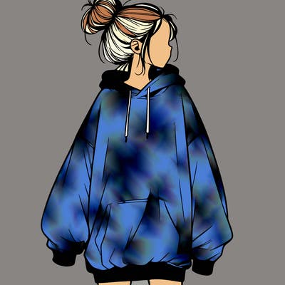 realistic girl with a oversized sweatshirt on and a bun