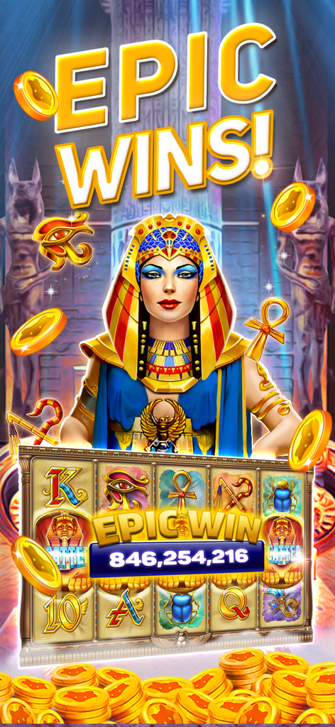 Epic Win screen in Princess Bonus Casino featuring an Egyptian theme with a princess and golden coins.
