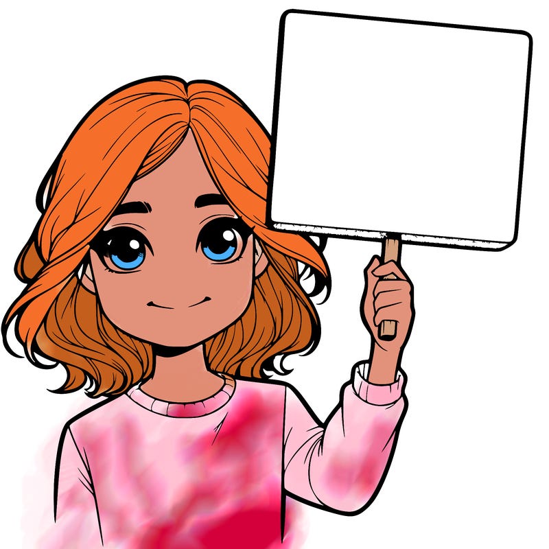 realistic girl holding up a sign