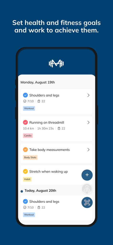 MelioraPT - Painel do aplicativo MelioraPT mostrando uma agenda diária de treinos, cardio e hábitos.
