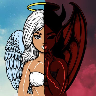 realistic angel half demon