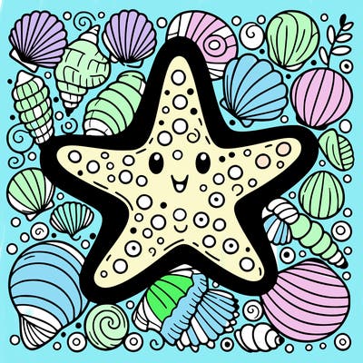 starfish surrounded by seashells