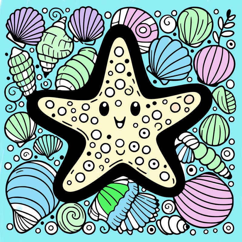 starfish surrounded by seashells