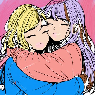 realistic two girls hugging