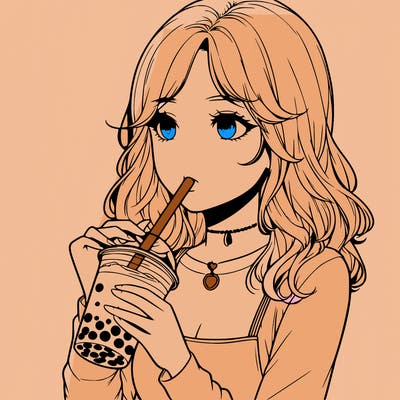 realistic girl drinking boba tea
