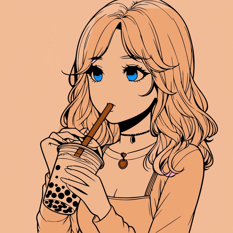 realistic girl drinking boba tea