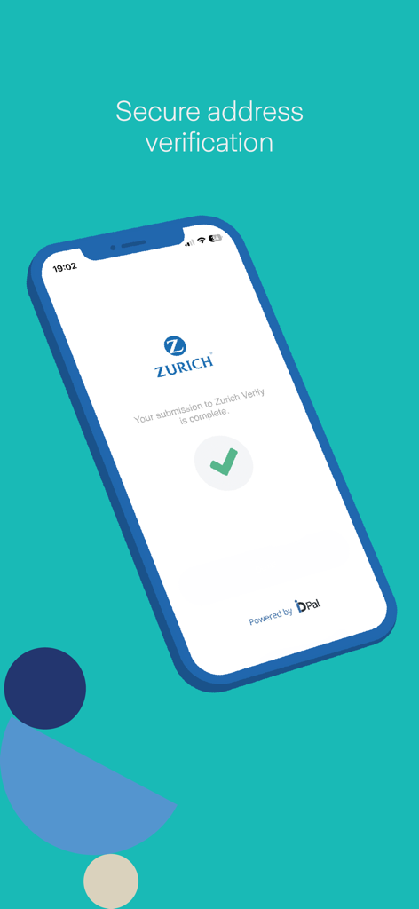 Zurich Verify - Tela do aplicativo Zurich Verify mostrando uma confirmação de envio bem-sucedida com uma marca de verificação verde