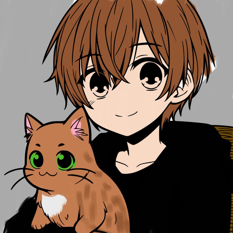 manga boy with a cat