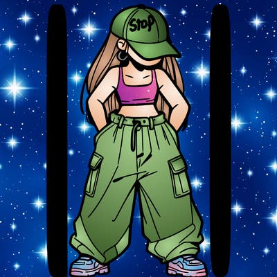 a girl with baggy pants and a crop top
