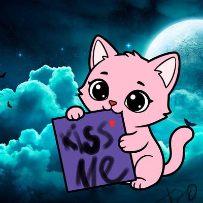 a small cat with a blank sheet of paper in its hand. the cat is sooooooo cute!