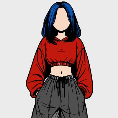 realistic girl faceless with baggy pants and a crop top
