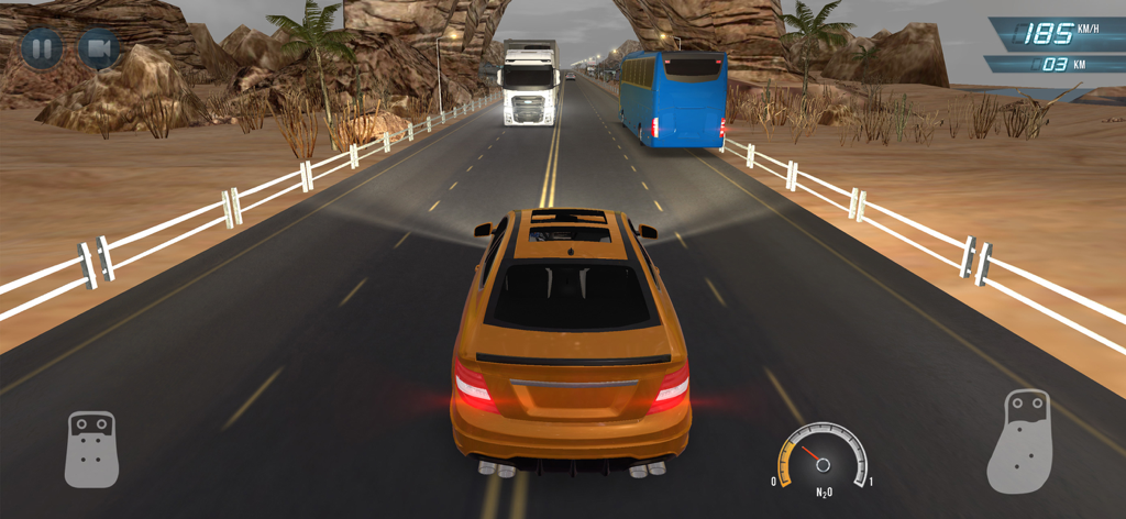 Traffic Driver 2 - An orange sports car driving at high speed on a desert highway in Traffic Driver 2