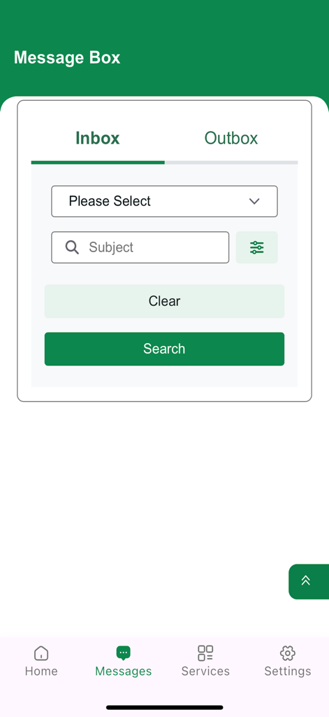 eTAX by IRD - Interface of the Message Box in the eTAX by IRD app showing the inbox search and filter options