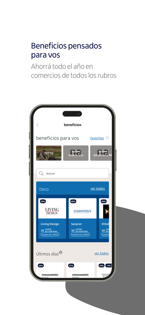Itaú Personal Bank Paraguay - Interfaz de la aplicación móvil de Itaú Personal Bank Paraguay que muestra una lista de descuentos y beneficios para los clientes del banco.