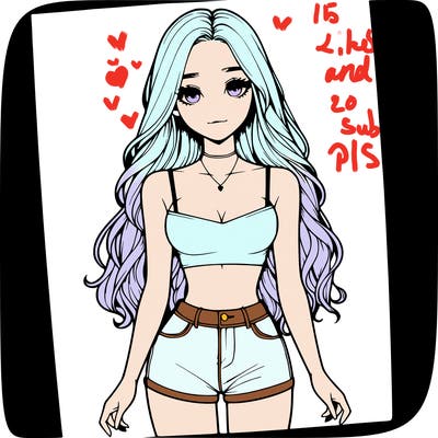 a realistic girl with long hair and in a crop top and shprts
