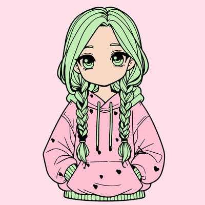 a realistic girl with a oversized hoodie and she has braids