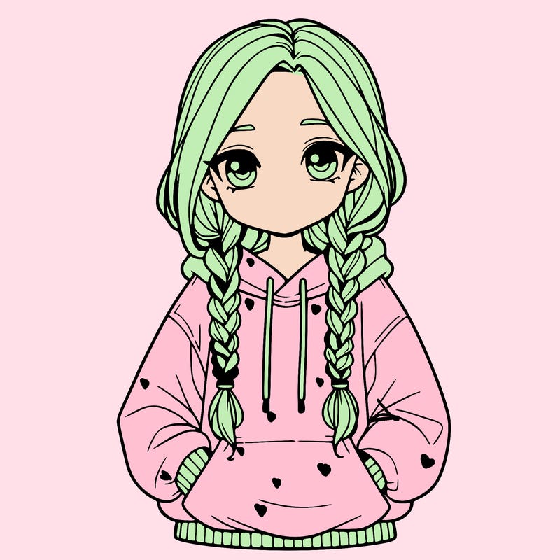 a realistic girl with a oversized hoodie and she has braids