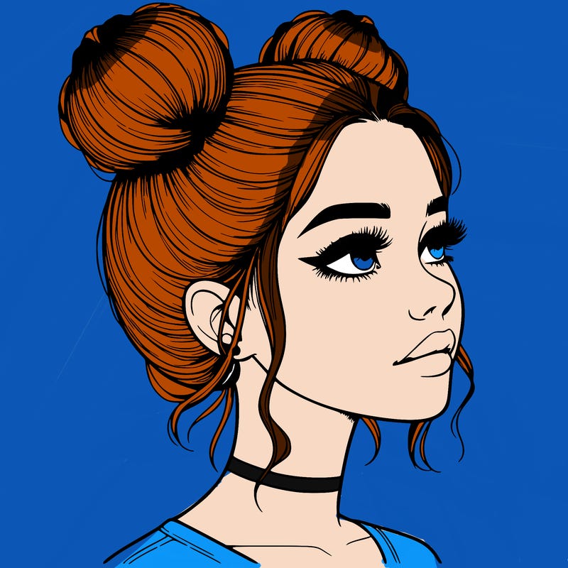realistic girl with buns on the top of her head