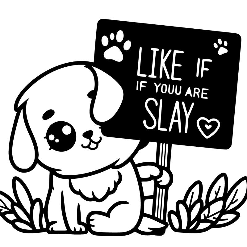 make a cute little puppy, holding a sign that says like if you are slay