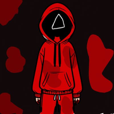 faceless girl in a tracksuit with a hood on and no hair