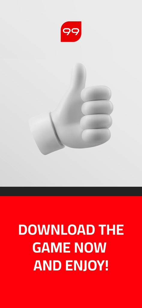 9ayad X Na9ab | نصاب x صياد - Promotional screen for 9ayad X Na9ab game featuring a 3D thumbs up emoji and a download call to action on a red banner.