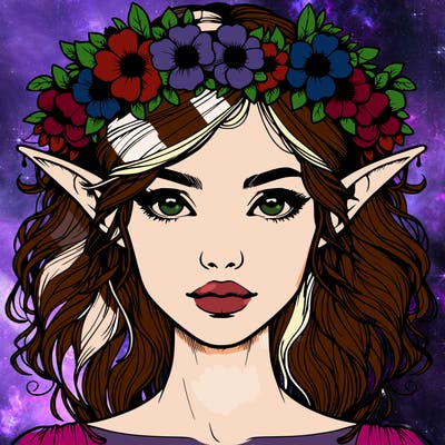 realistic female elf with flower crown