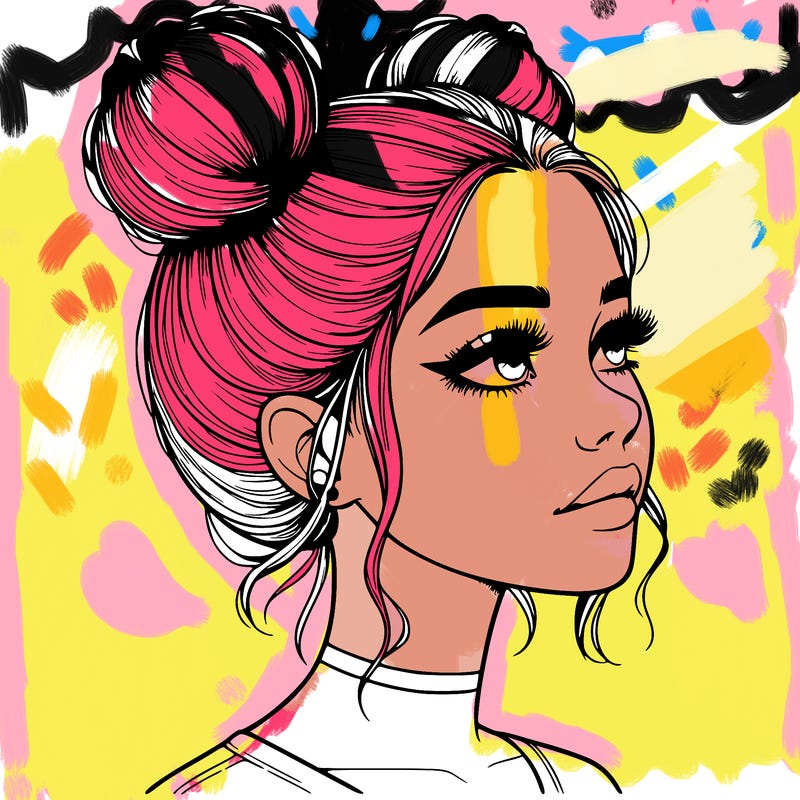 realistic girl with buns on the top of her head