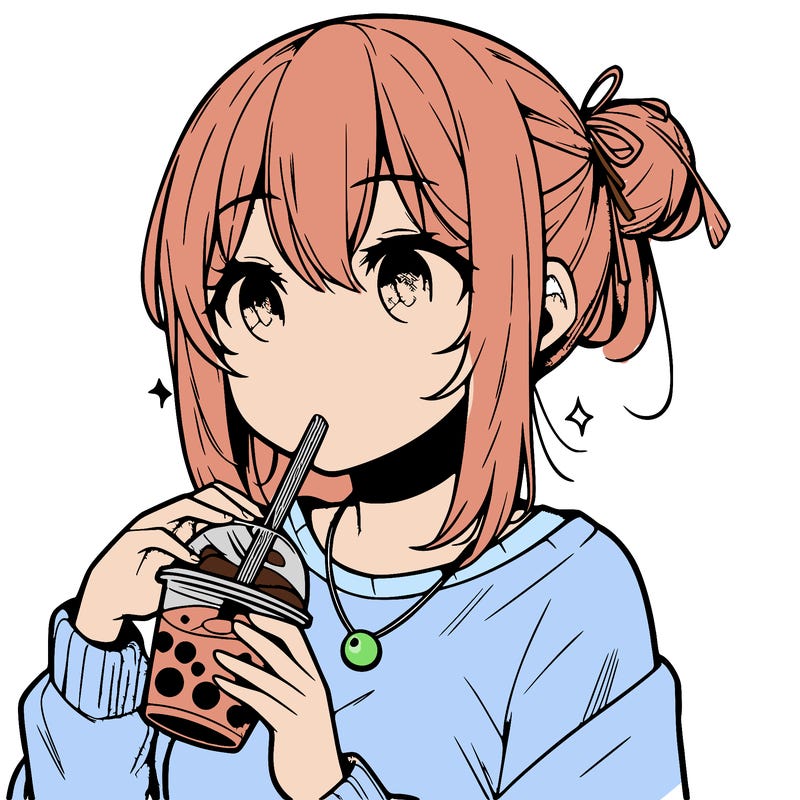 manga character drinking boba
