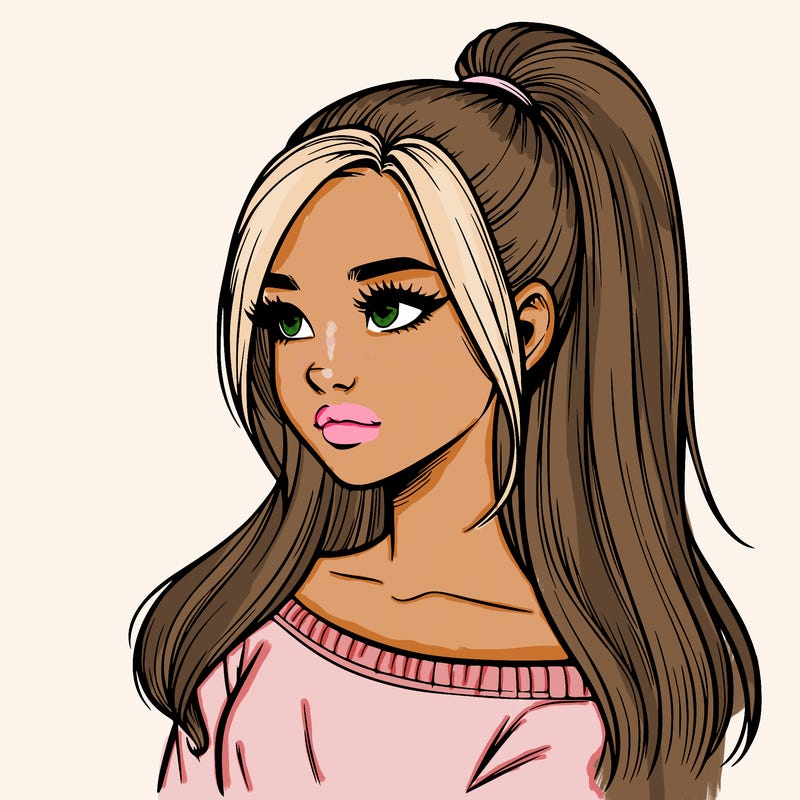 realistic girl with a high ponytail