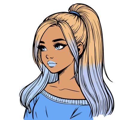 realistic girl with a high ponytail