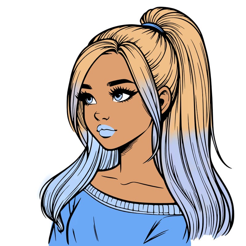 realistic girl with a high ponytail