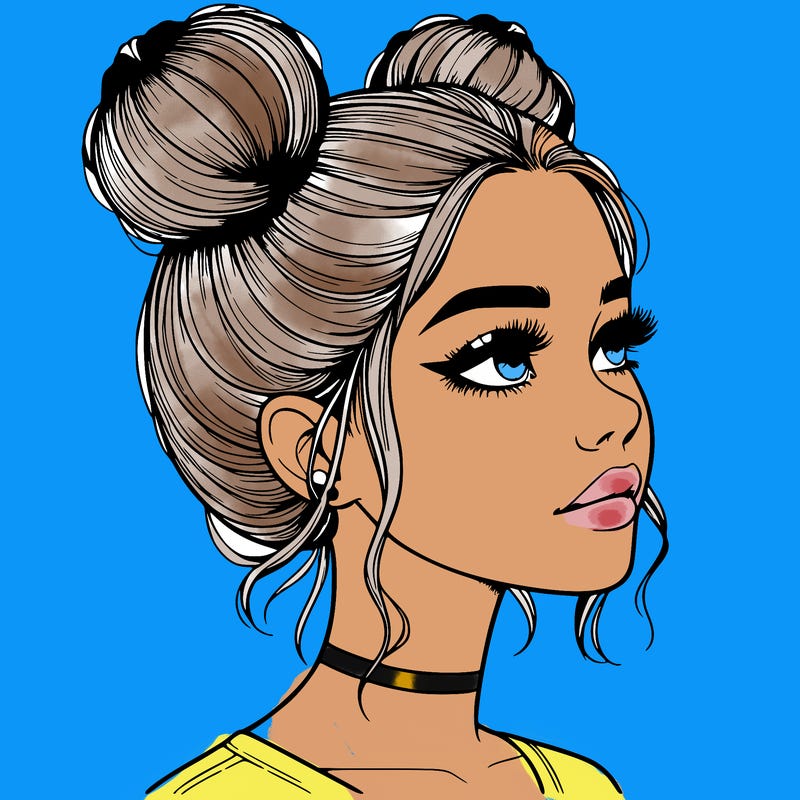 realistic girl with buns on the top of her head