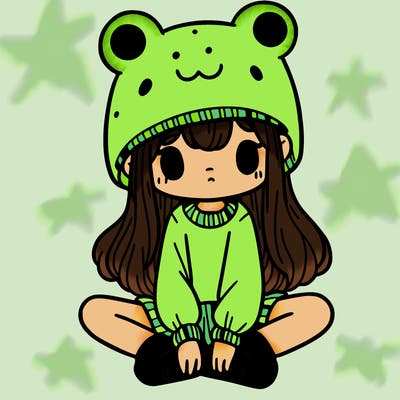 a girl wearing a frog hat and some frog socks