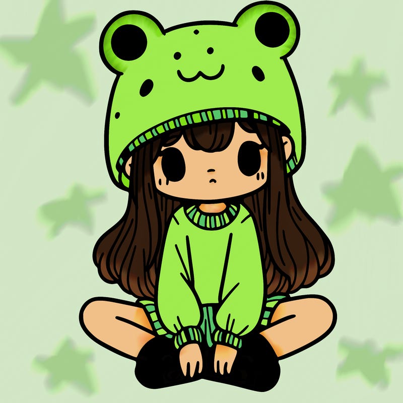 a girl wearing a frog hat and some frog socks