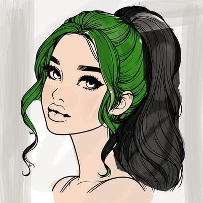 realistic girl with a ponytail on her hair and lips