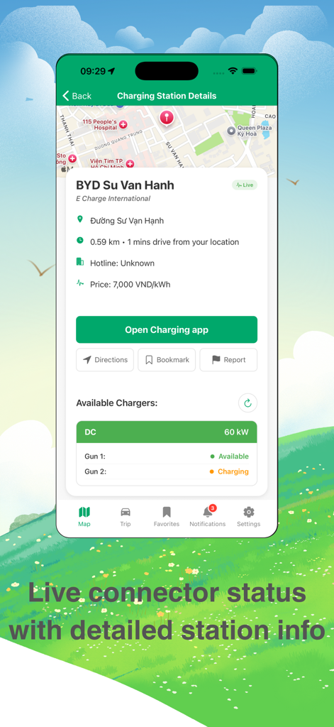 Việt EV - Việt EV app screenshot showing live charging station details and connector availability in Vietnam