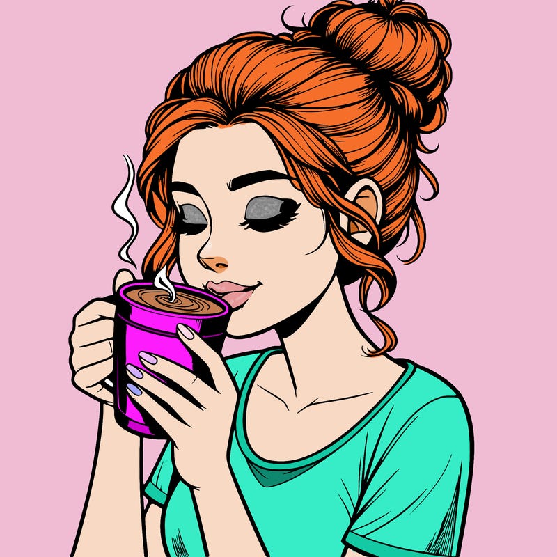 realistic girl drinking coffee